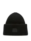 Acne Studios Casual Ribbed Knit Hat With Face Patch In Black