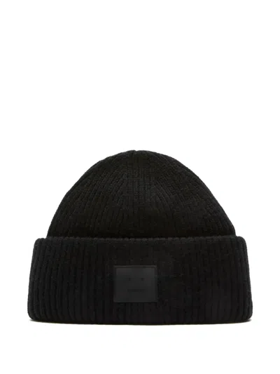 Acne Studios Ribbed Face-patch Beanie Hat In Brown