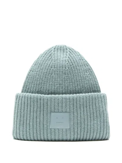 Acne Studios Ribbed Face-patch Beanie Hat In Blue