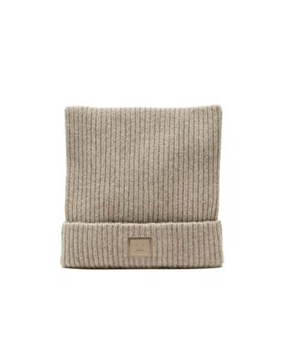 Acne Studios Ribbed Face-patch Beanie Hat In Brown