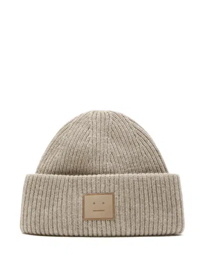 Acne Studios Ribbed Face-patch Beanie Hat In Neutral