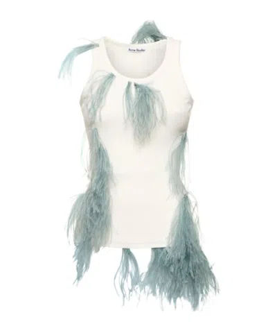 Acne Studios Ribbed Jersey Sleeveless Top W/ Feathers In Multi