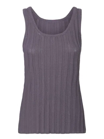 Acne Studios Ribbed Knit Grey Tank Top With Round Neckline In Purple