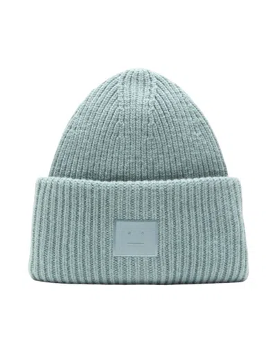 ACNE STUDIOS RIBBED KNIT PANSY BEANIE IN BLUE