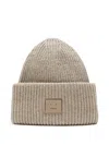 Acne Studios Ribbed Logo-patch Beanie In Neutral