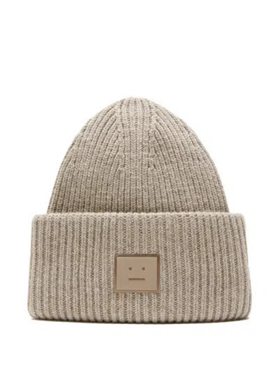 Acne Studios Ribbed Logo-patch Beanie In Neutral