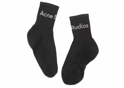 Pre-owned Acne Studios Ribbed Logo Socks In Black/ivory In Multi