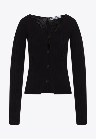 Acne Studios Ribbed Long-sleeved Cardigan In Black