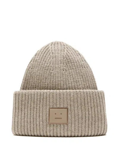 Acne Studios Ribbed Patch Beanie In Neutral