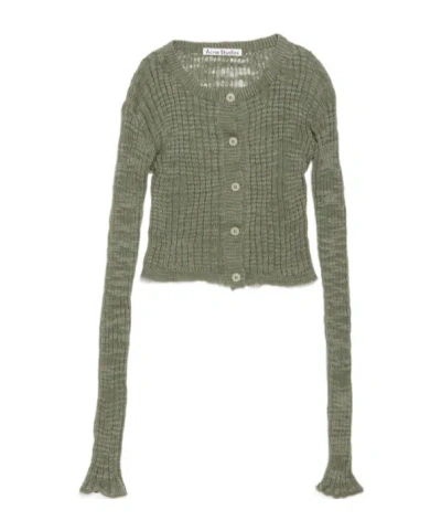Acne Studios Ribbed Semi-sheer Cardigan In Green
