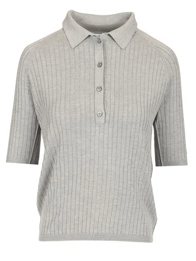 Acne Studios Ribbed Silk Polo Shirt Grey