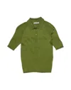 Acne Studios Ribbed Silk Polo With Classic Collar In Green