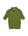 Acne Studios Ribbed Silk Polo With Classic Collar In Green