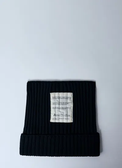 Acne Studios Ribbed Square Beanie In Black