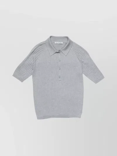 Acne Studios Ribbed Texture Short Sleeve Polo Top In Gray