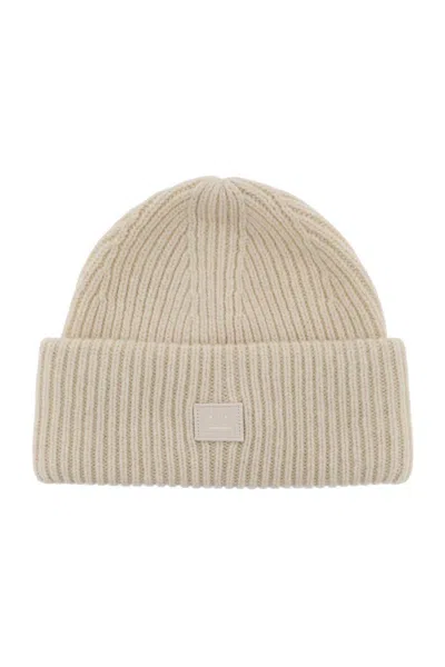 Acne Studios Ribbed Wool Beanie Hat With Cuff In Neutro
