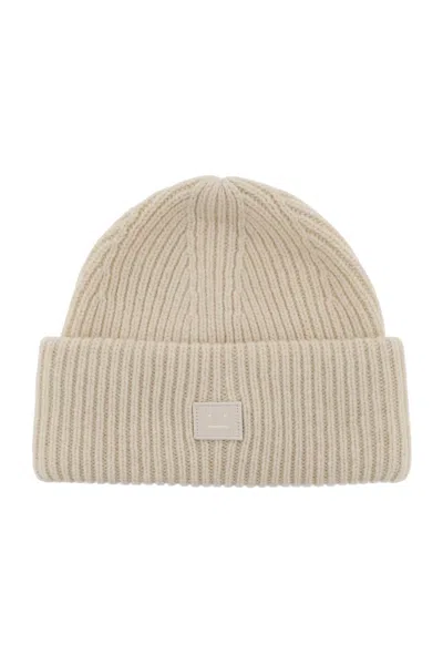 Acne Studios Ribbed Wool Beanie Hat With Cuff Women In Cream
