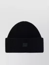 ACNE STUDIOS RIBBED WOOL BEANIE HAT WITH EMBROIDERED LAPELS