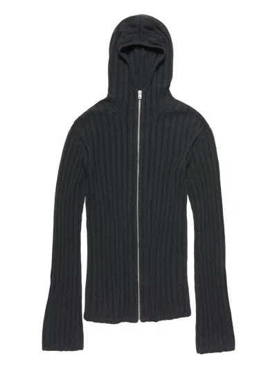Acne Studios Ribbed Zip-up Hooded Cardigan In Gray