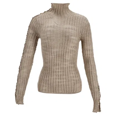 Acne Studios Ribbed-knit Turtleneck Sweater In Beige Linen In Gray