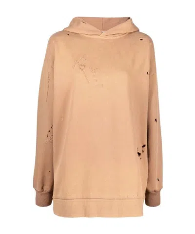 Acne Studios Ripped Cotton Hoodie In Nude