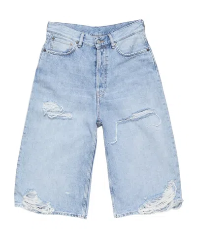 Acne Studios Ripped Denim Shorts In Blue