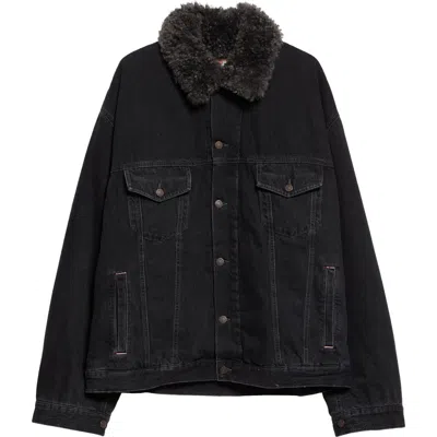 Acne Studios Robert Denim Jacket With Faux Shearlingtrim In Black