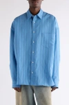Acne Studios Striped Long Sleeve Button Up Shirt In Blue