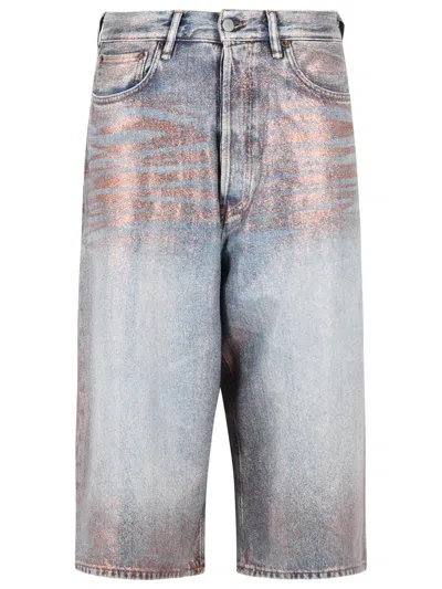 Acne Studios Cotton Blend Bermuda Shorts Metallic Finish In Blue