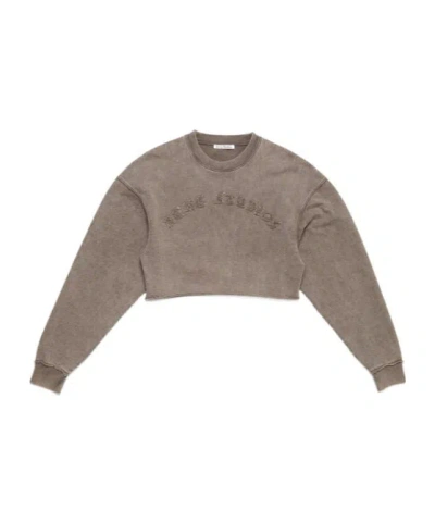 Acne Studios Round-collar Long-sleeve Hoodie In Gray