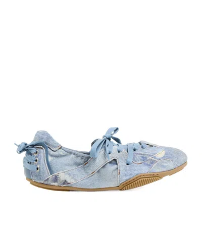 Acne Studios Bilaria Paneled Logo-print Denim Ballet Flats In Blue