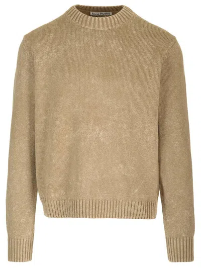 Acne Studios Round Neck Knitted Sweater In Green