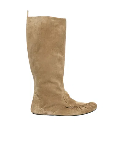 Acne Studios Bojan Slouch Suede Boots Beige In Animal Print