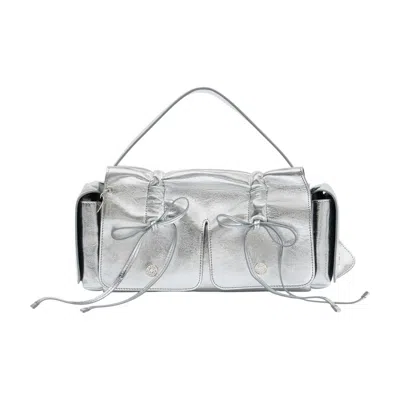 Acne Studios Ruched Calfskin Shoulder Bag In Silver