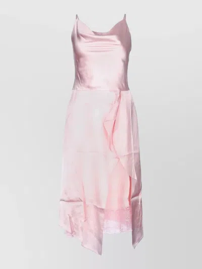 Acne Studios Ruched Lace-trim Midi Slip Dress In Pink