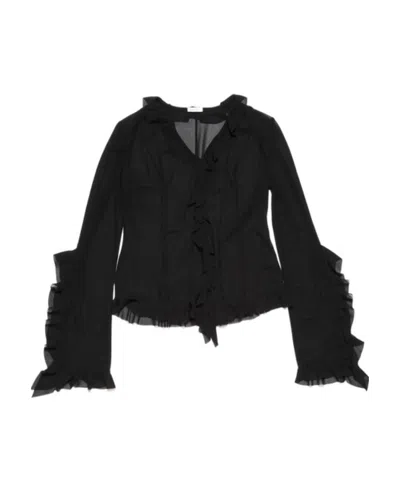 Acne Studios Ruffle-detail Long-sleeved Blouse In Black
