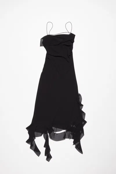 Acne Studios Asymmetric Layered Ruffled Chiffon Midi Dress In Black