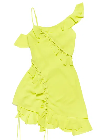 Acne Studios Ruffle Strap Dress Woman Yellow In Polyester