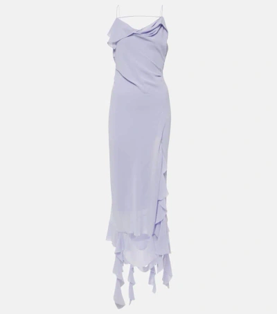 Acne Studios Ruffled Asymmetric Midi Dress In Purple
