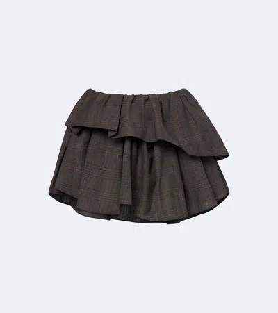 Acne Studios Ruffled Checked Wool-blend Miniskirt In Brown