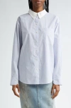 Acne Studios Logo-embroidered Striped Button-up Shirt In Dusty Blue/cold Brown
