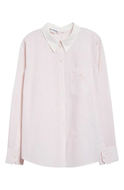 Acne Studios Saffron Stripe Cotton Poplin Button-up Shirt In Salmon Pink/white Dja
