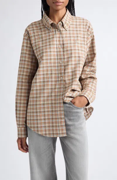 Acne Studios Sandrea Check Cotton & Linen Shirt In Neutral