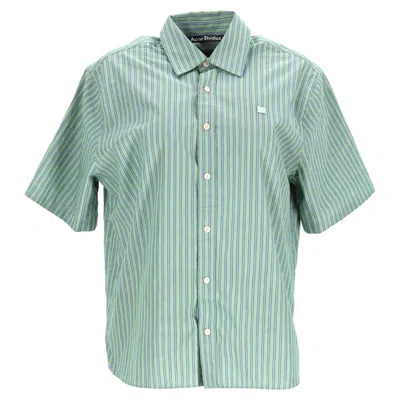 Acne Studios Sarlie Stripe Shirt In Green Cotton