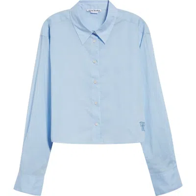 Acne Studios Satai Crop Cotton Voile Button-up Shirt In Baby Blue Djy