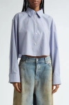 Acne Studios Satai Stripe Crop Cotton Button-up Shirt In Sky Blue/coffee Brown