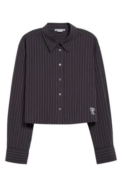 Acne Studios Satai Stripe Crop Organic Cotton Poplin Button-up Shirt In Black/white J83