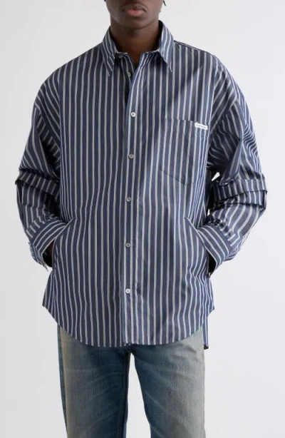 Acne Studios Satero Oversize Stripe Double Sleeve Poplin Button-up Shirt In Blue