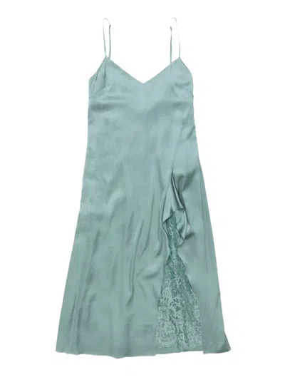 Acne Studios Satin Dress Woman Sage Green In Blue