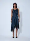 Acne Studios Womens Petrol Blue Asymmetric Lace-trim Satin Midi Dress In Blue